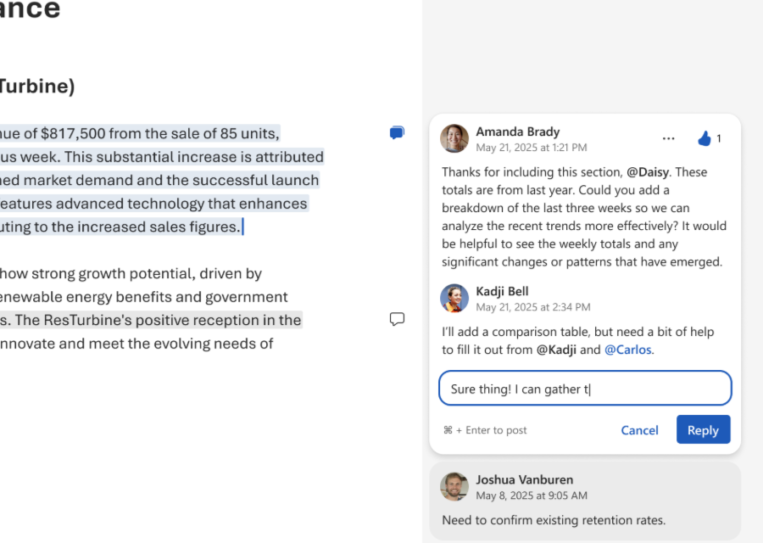 Introducing a fresh new look for comments in Word for the web