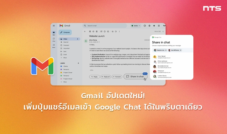 New to Gmail share emails in Google Chat