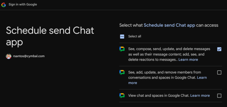 Granular OAuth consent in Google Chat apps