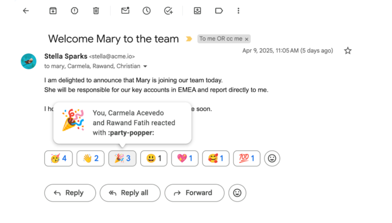 Emojis reactions in Gmail will now be on by default
