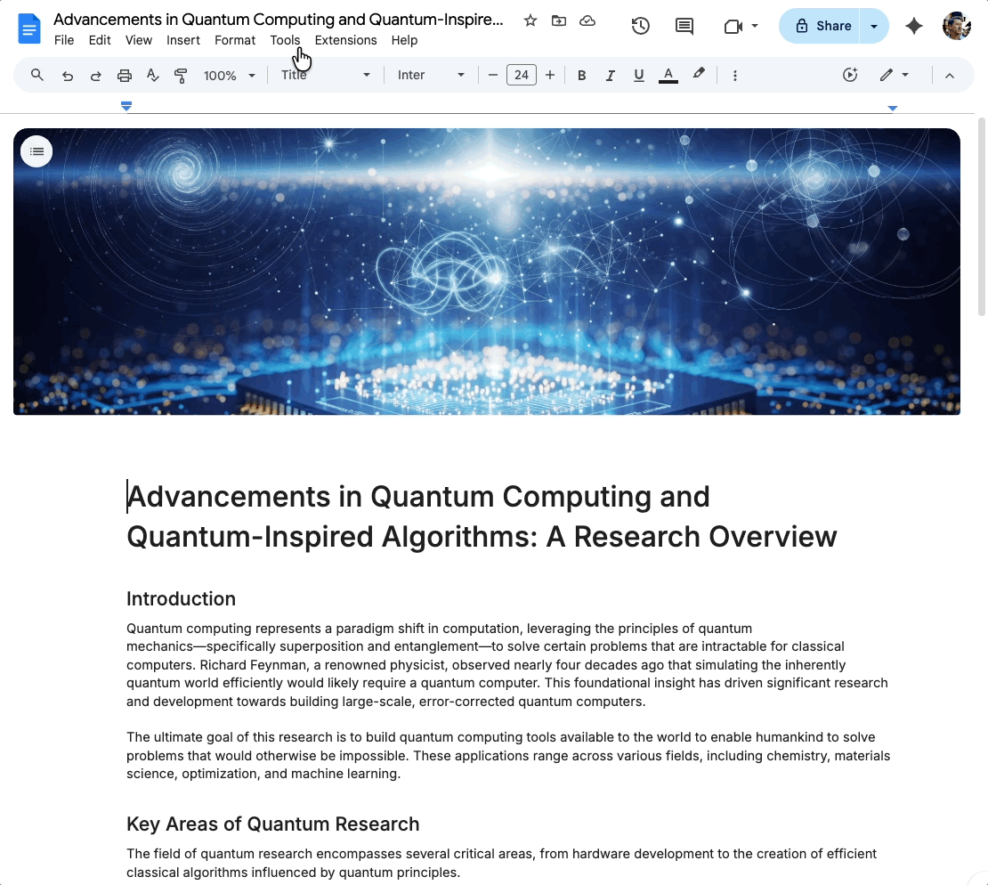 Listen to audio summaries in Google Docs