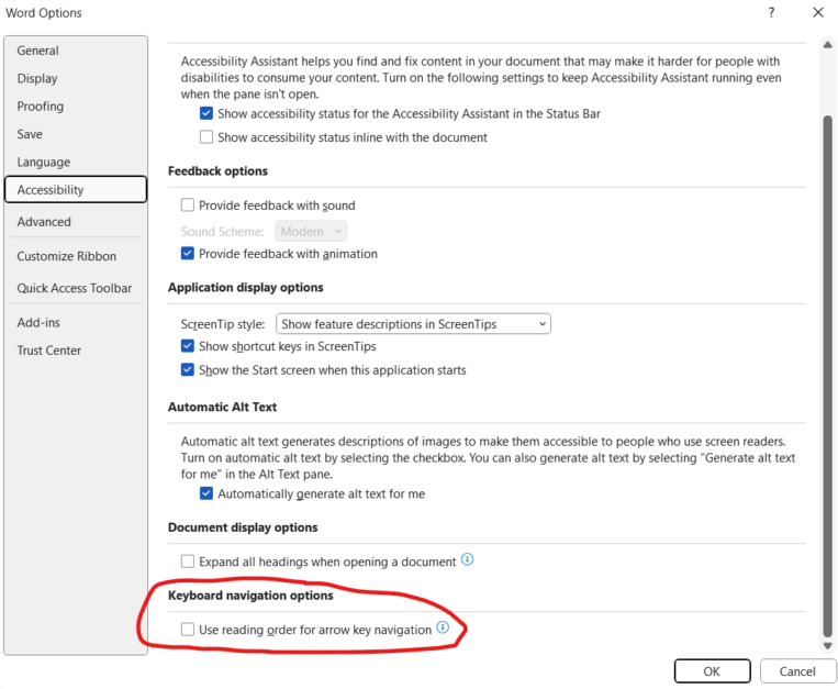 More logical navigation through Word documents for screen readers