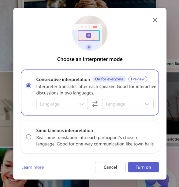 Consecutive interpretation in Microsoft Teams