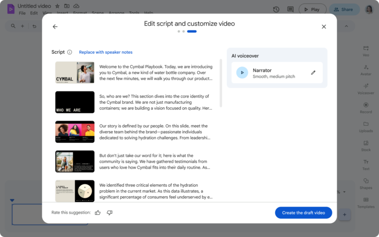 Edit AI scripts when converting Slides to Vids