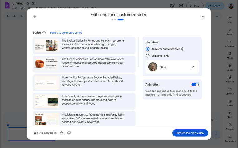 Add avatars when you convert presentations to Vids