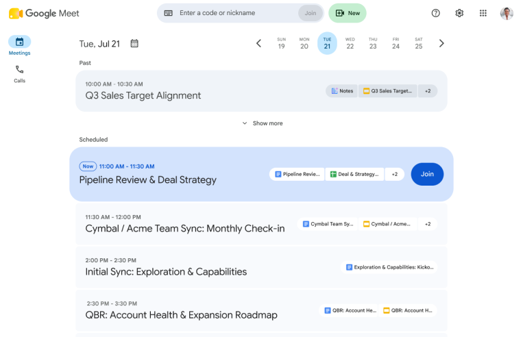 Centralized Meeting Hub on the New Google Meet Homepage
