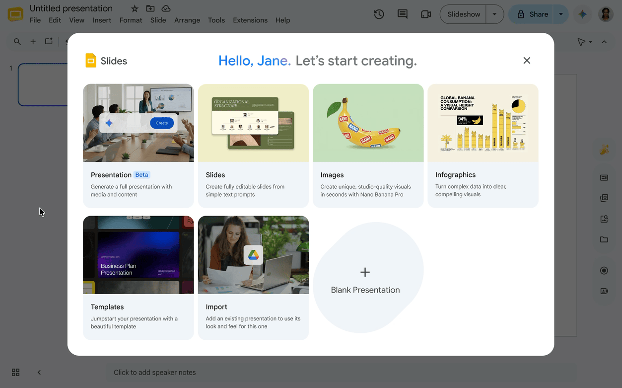Create editable presentations with Gemini in Google Slides