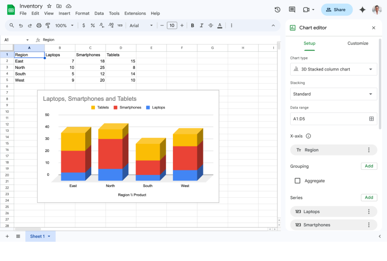 Import 3D bar charts into Google Sheets