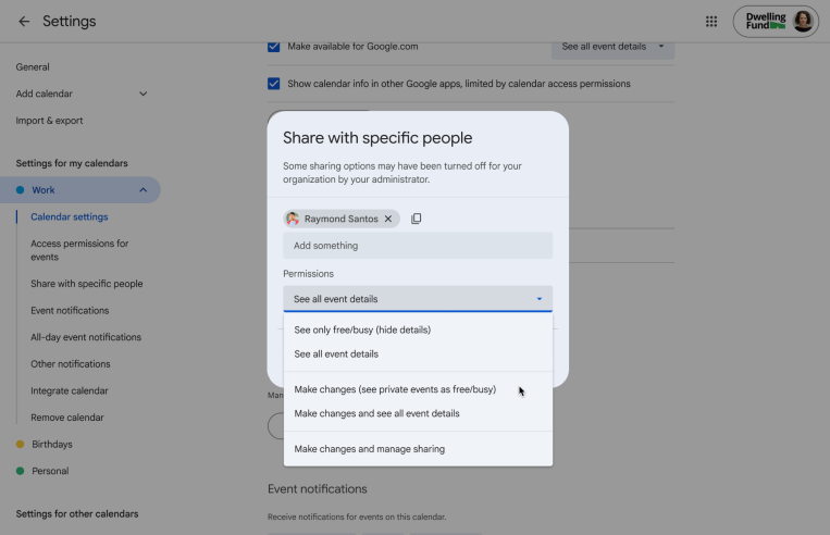New calendar sharing permission level and changes to recurring event visibility