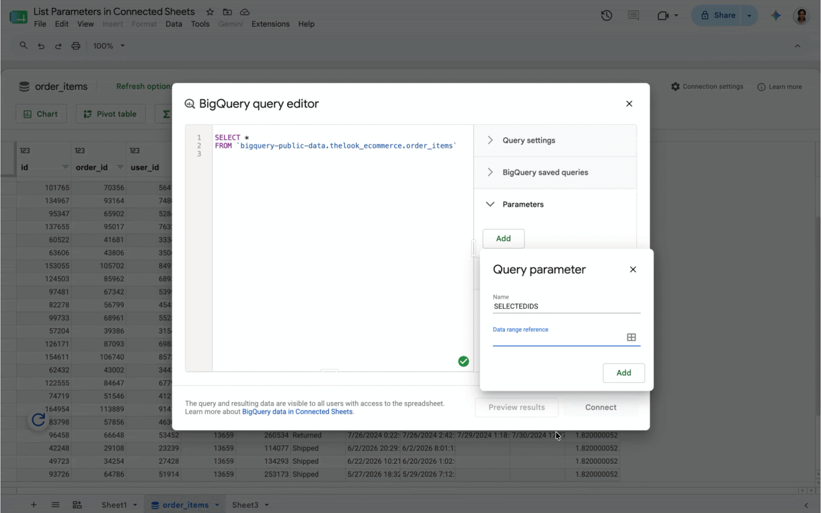 New usability features in Connected Sheets