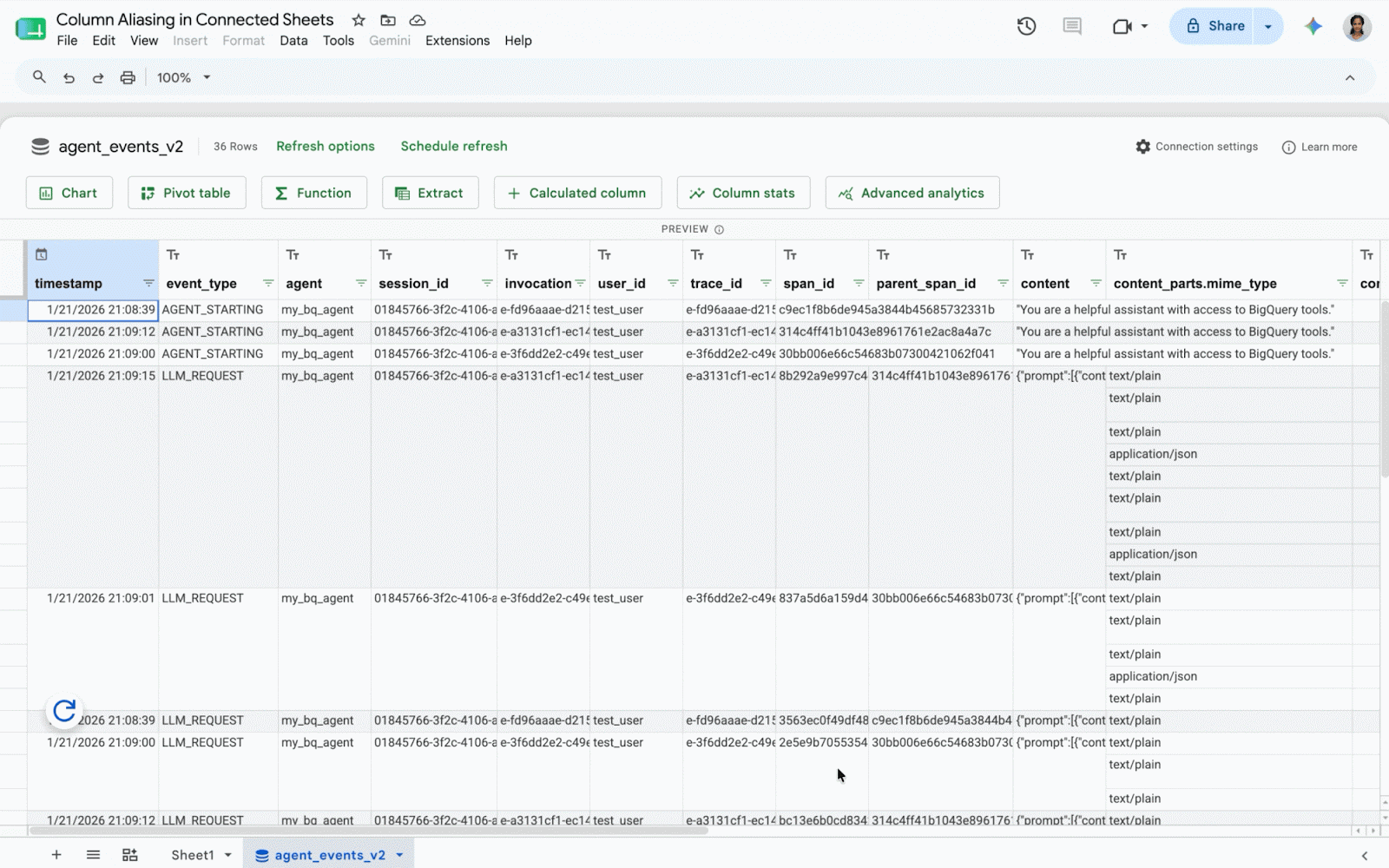 New usability features in Connected Sheets