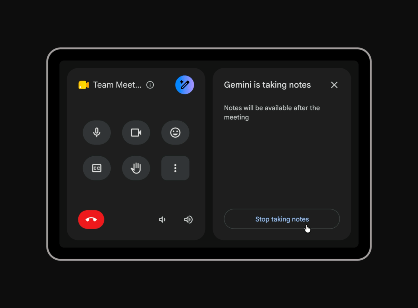 Control “Take notes for me” directly from Google Meet hardware touch controllers