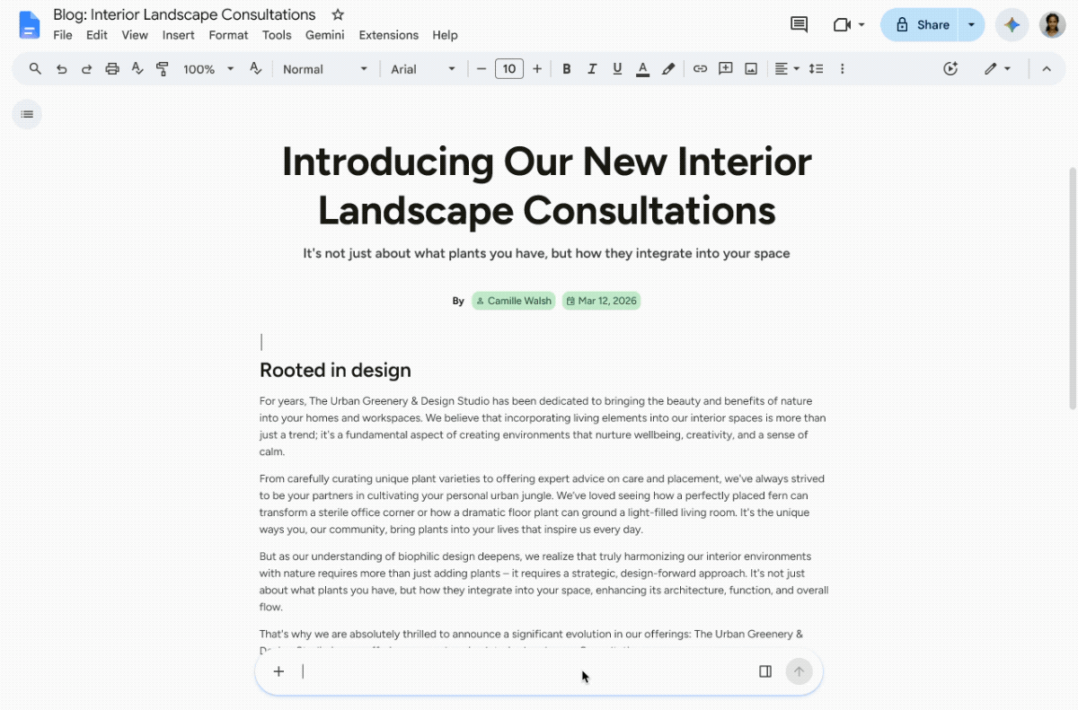 Generate and edit visuals with Gemini in Google Docs