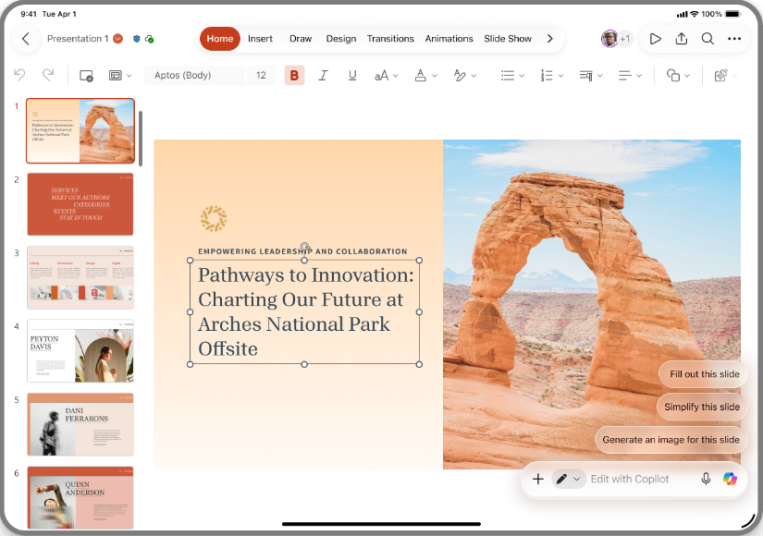 Co-create slides with Copilot in PowerPoint for iPad