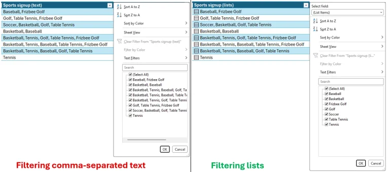 Put multiple values in one cell with lists and arrays in Excel