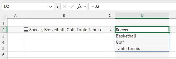 Put multiple values in one cell with lists and arrays in Excel