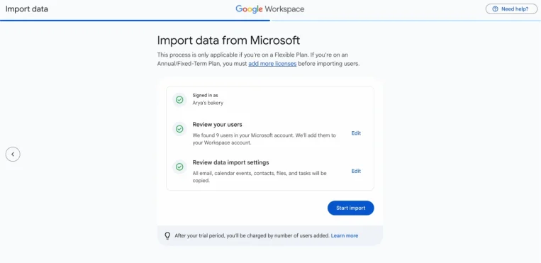 Seamlessly import your team and data from Microsoft to Google Workspace during setup
