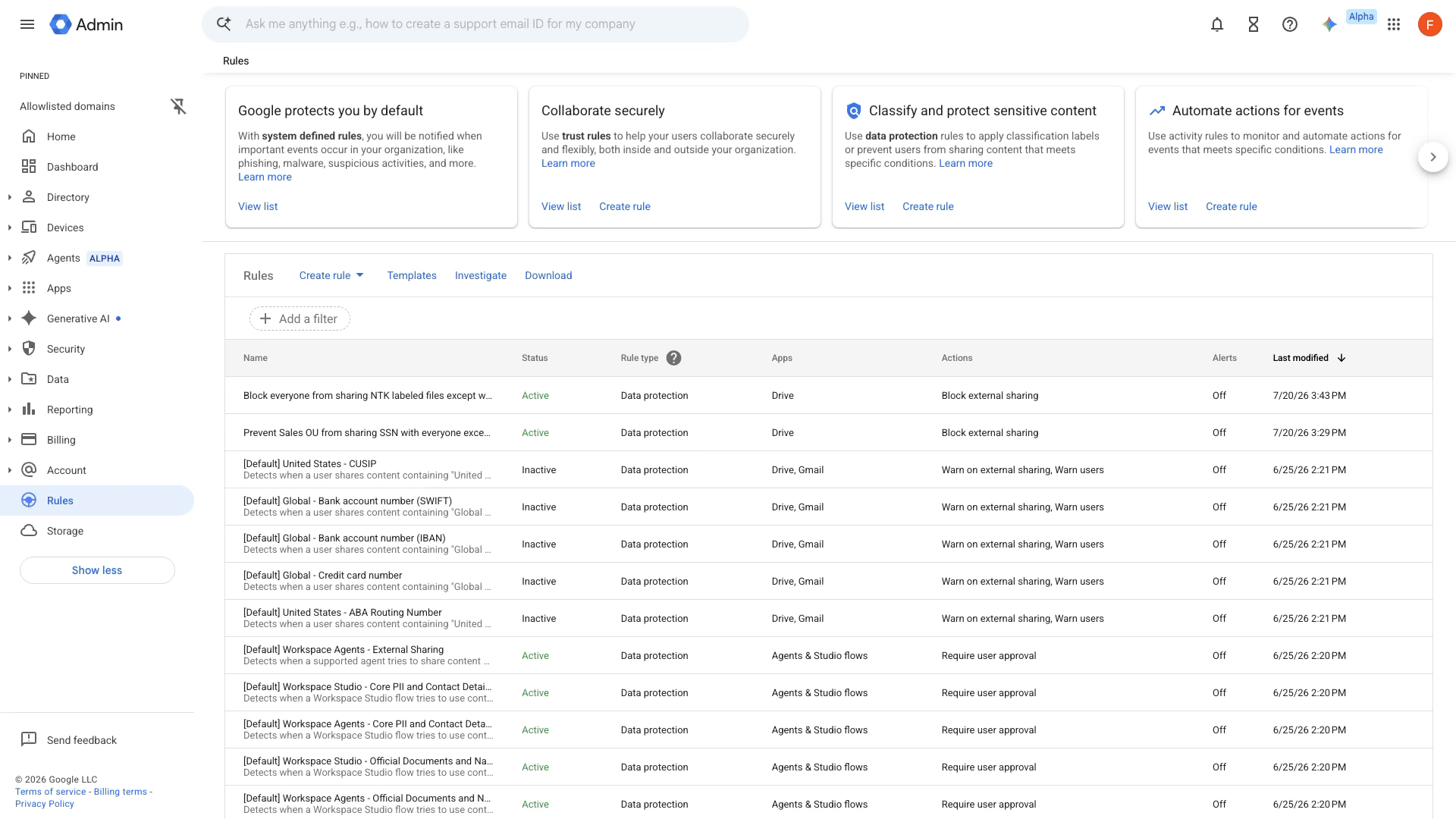 Set up sharing boundaries for Google Drive with unified data protection rules