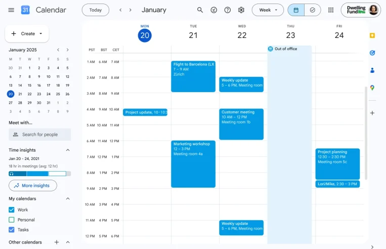View up to three time zones in Google Calendar on the web