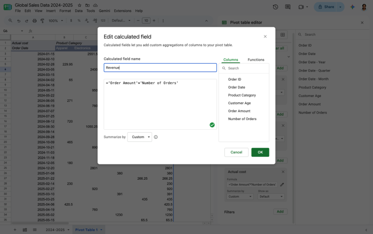 Improved Calculated Field Editor in Google Sheets