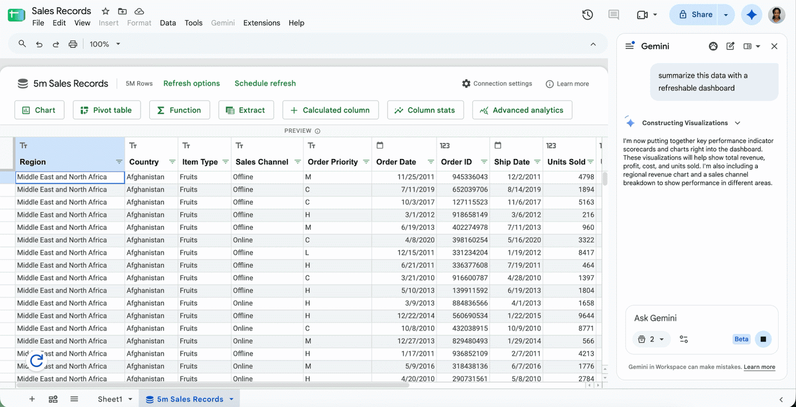 Analyze BigQuery data using natural language with Gemini in Google Sheets