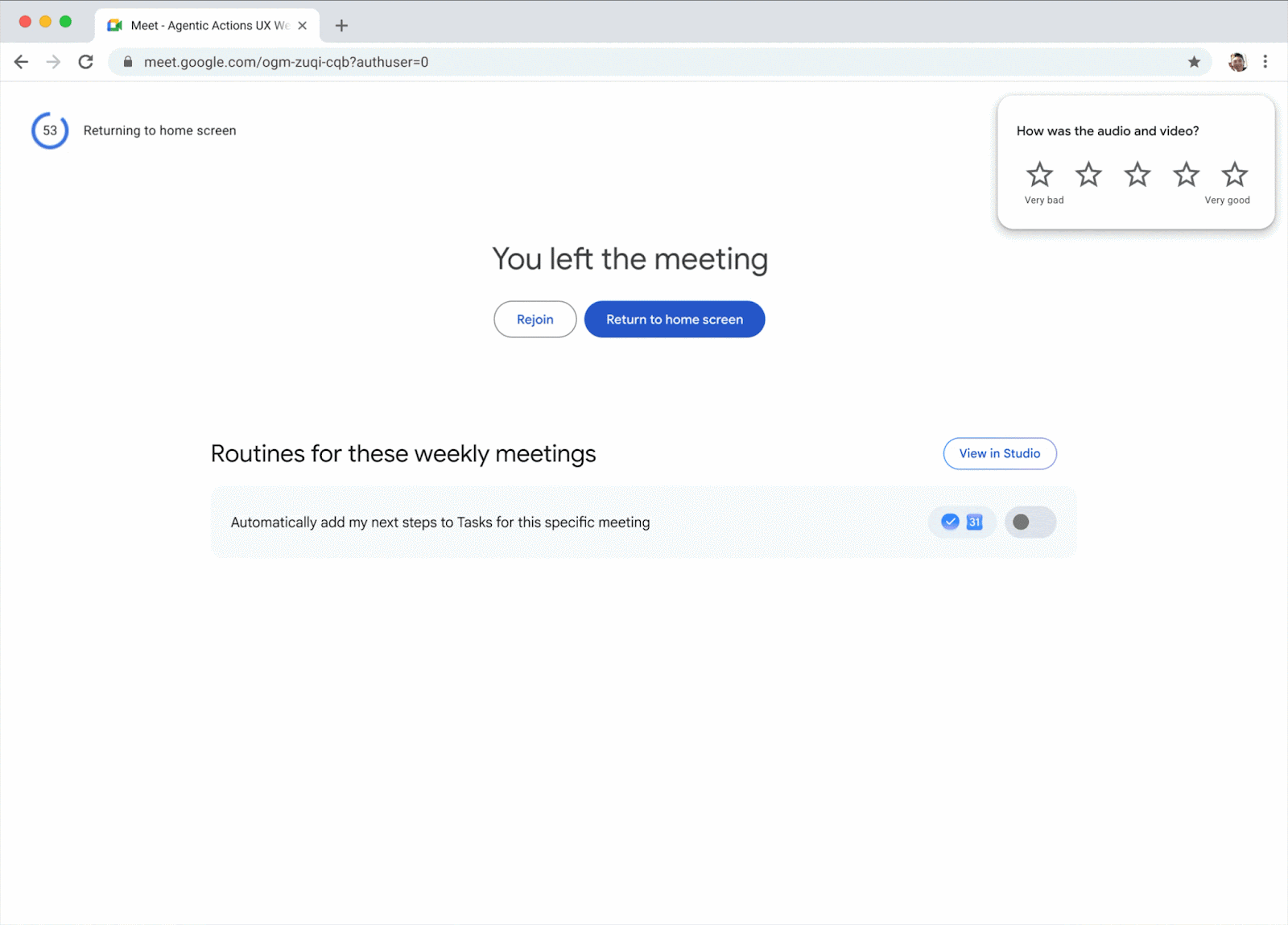 Find your routine next steps on the post-meeting screen in Google Meet