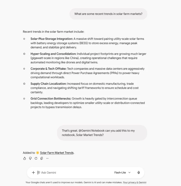 Take actions on your notebooks from Gemini Notebook directly in the Gemini app